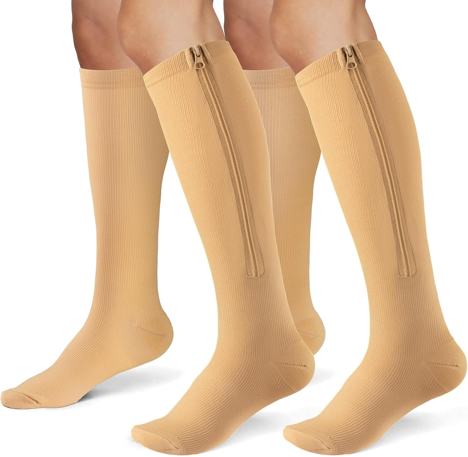 Zipper Compression Socks for Women & Men 2 Pairs,15-20mmhg Closed Toe Compression Stocking is Best for Athletic Running,Hiking