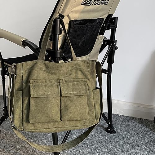 Miniatura 4 de Bolso bandolera de lona para mujeres y hombres, bolso de hombro grande con múltiples bolsillos, bolsa de lona, bolsa casual estética