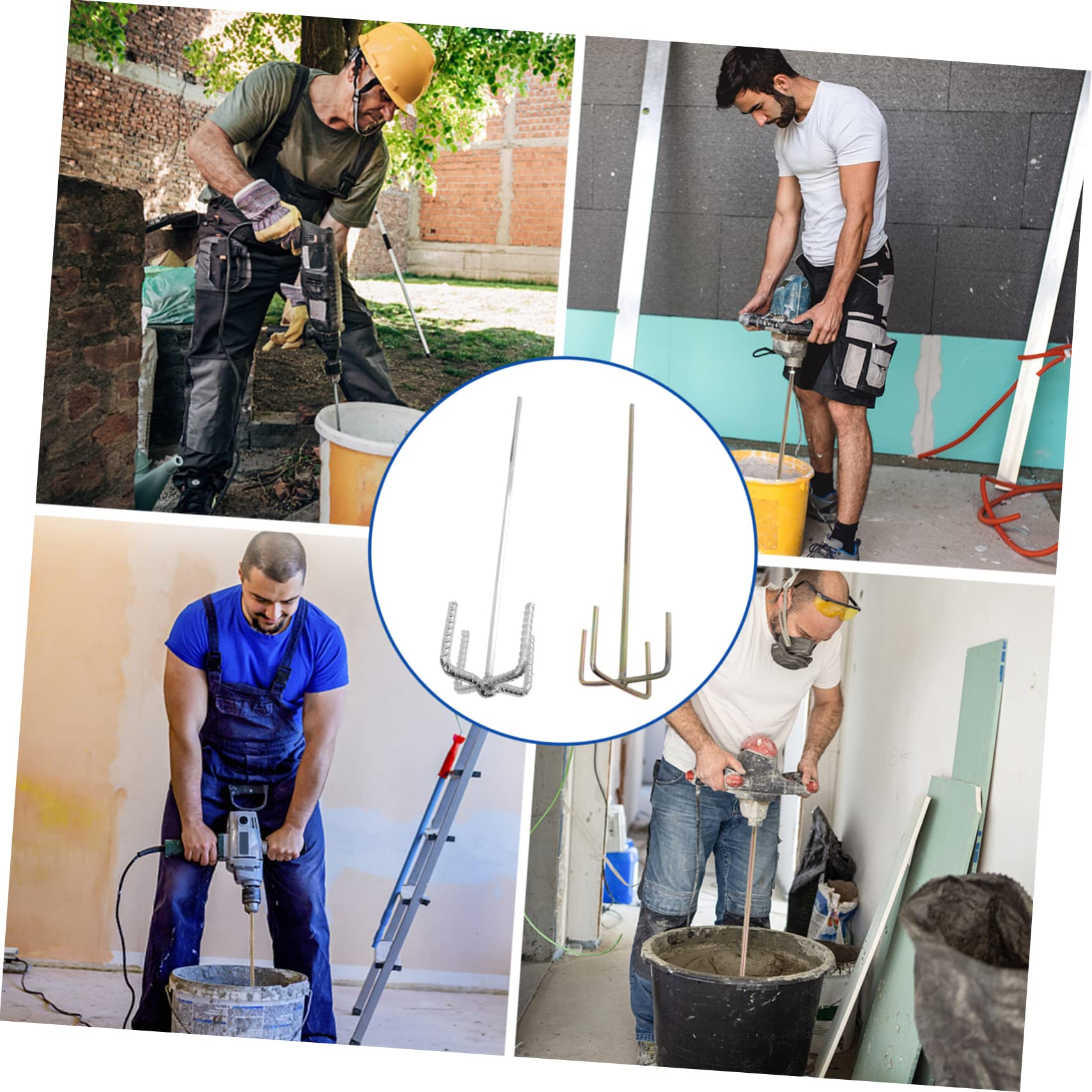 Operitacx 2 Varillas Agitadoras para Taladro Eléctrico Mezclador de Pintura y Mortero Acero Carbono Resistente Oxidación para Construcción y Hogar