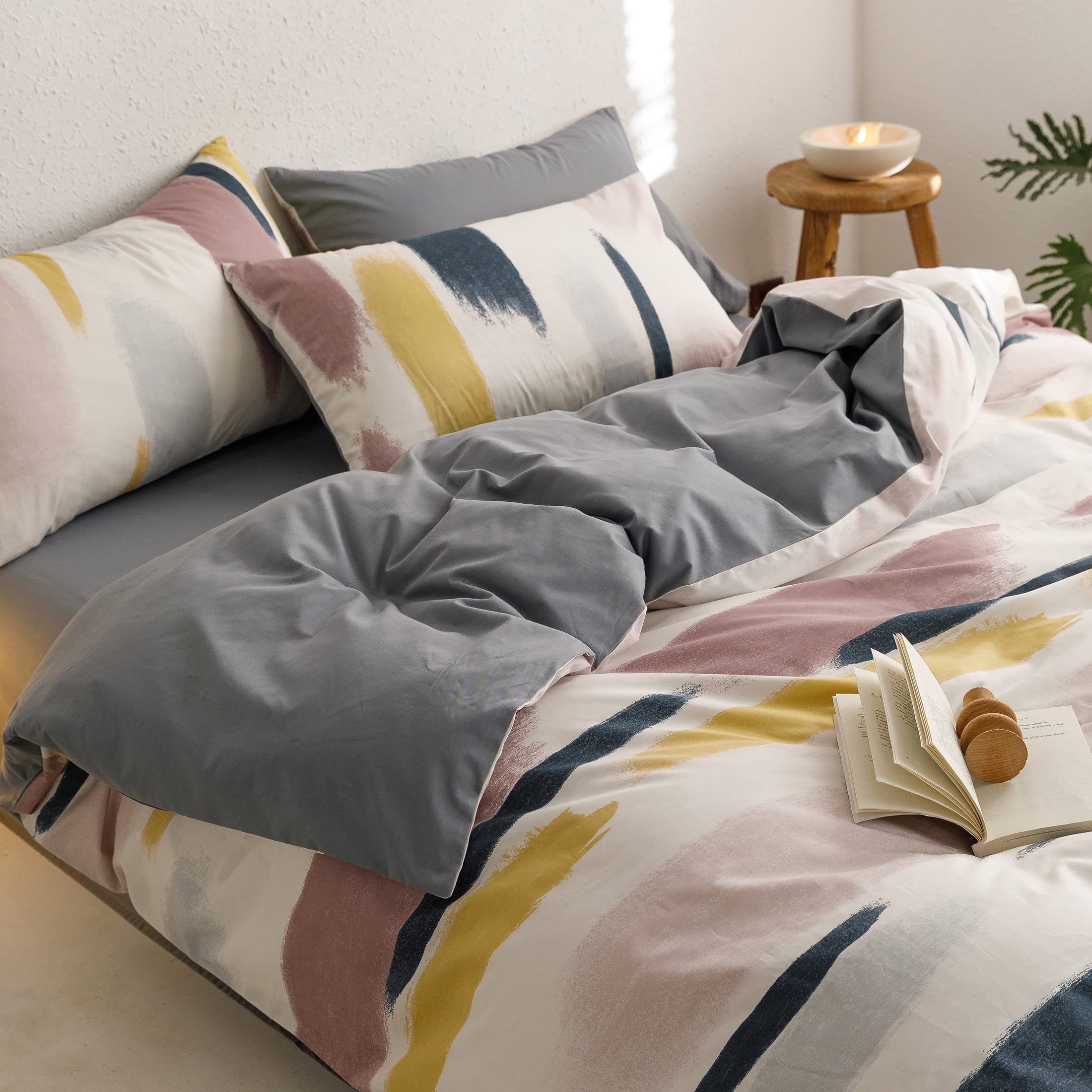 GETIYA Geometrische Bettwäsche 220x240 Baumwolle Herren Damen Bunt Graffiti Bettwäsche Streifen Aesthetic Streifen Bettwäsche Set mit Reißverschluss für Paar und 2 Kissenbezüge 80x80x240
