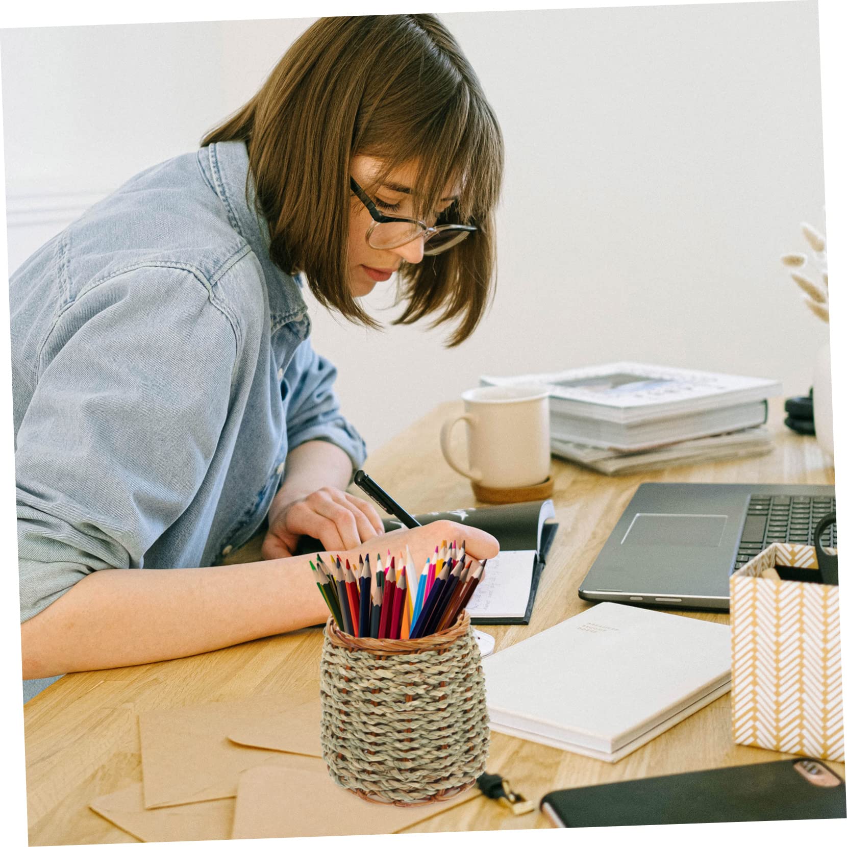 SEWACC 5piezas Organizador De Escritorio De Papelera Natural Portalápices Mano Contenedor De Lápices Para Oficina y Decoración De Mesa