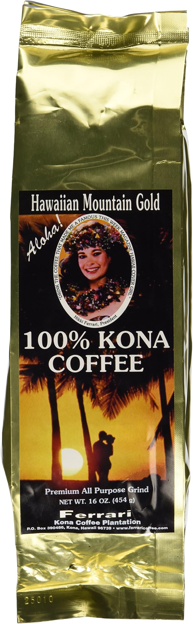 100% Kona Coffee, Medium Roast, Ground, 1 lb.