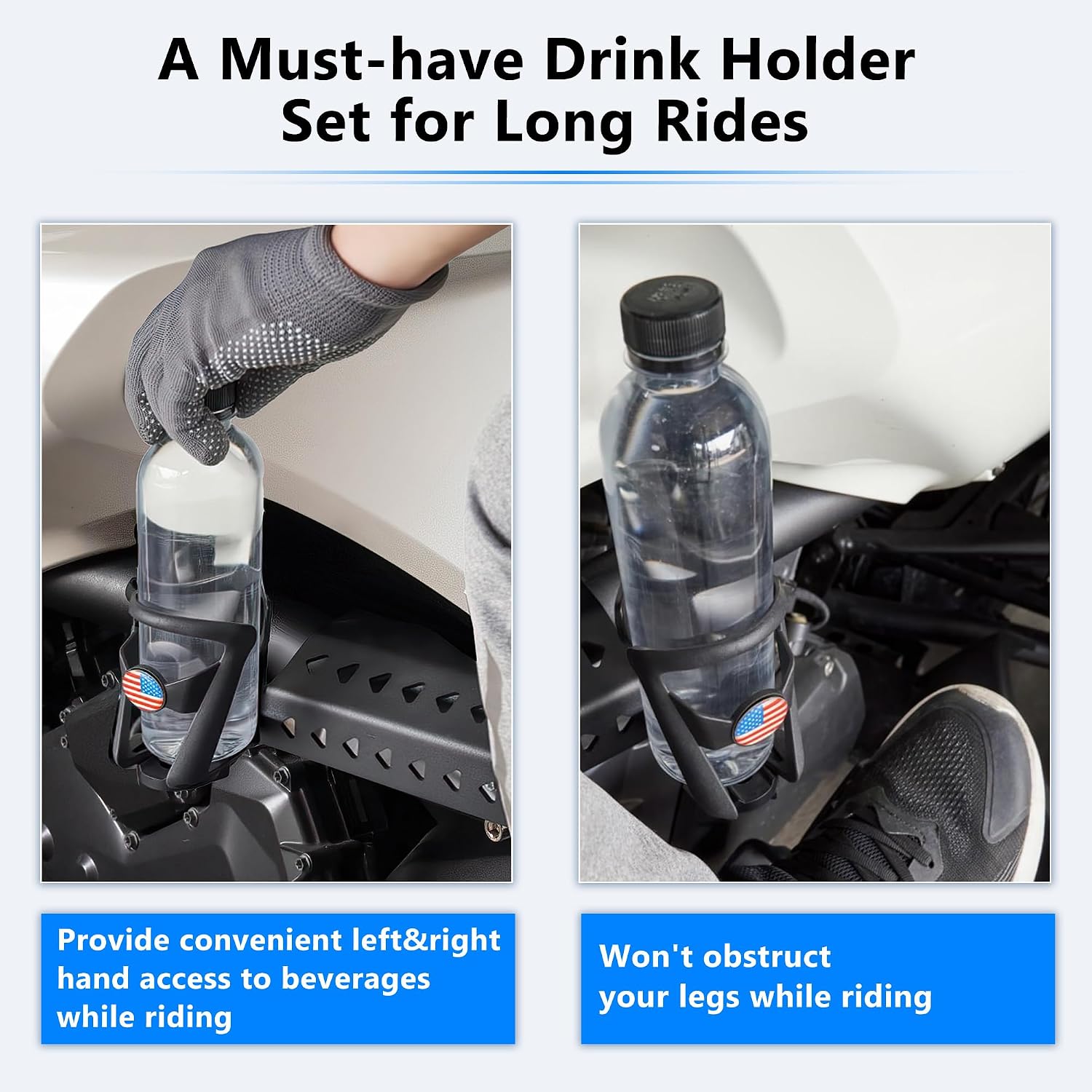 Left+Right Ajustable Driver Drink Cup Bottle Holder Bundles with Chrome w/US Flag Key Fob Holder Key Cover For Can Am Spyder F3 / F3-S / F3-L / F3-T 2015+ Models Accessories