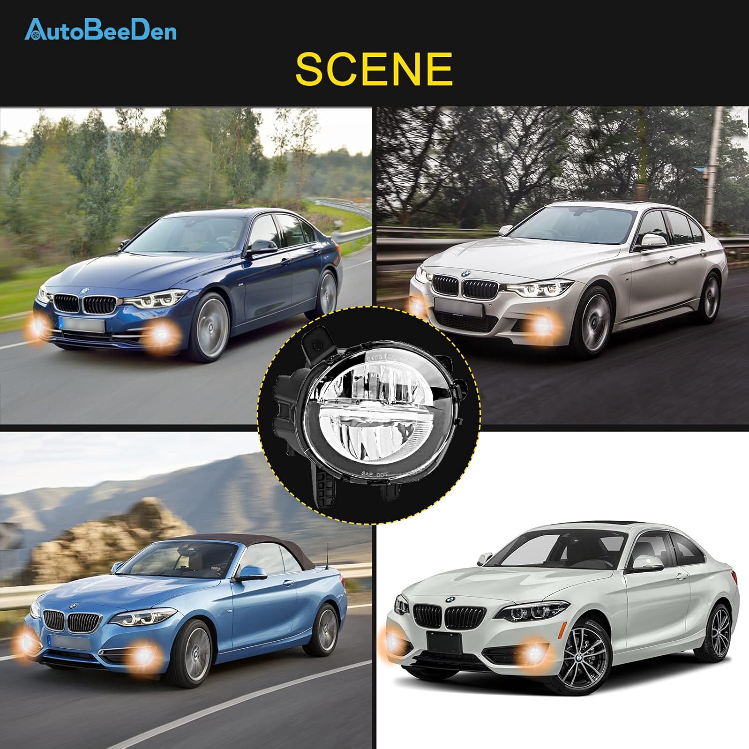 Fog Lights for BMW (F30 F32 F33 F36, 230i 320i 328d 328i 330e 330i 335i 340i 428i 430i 435i 440i, 2 3 4 Series), 2012-2020, LED Fog Lamps Replacement, 1 Pair, LED Bulbs (Clear)