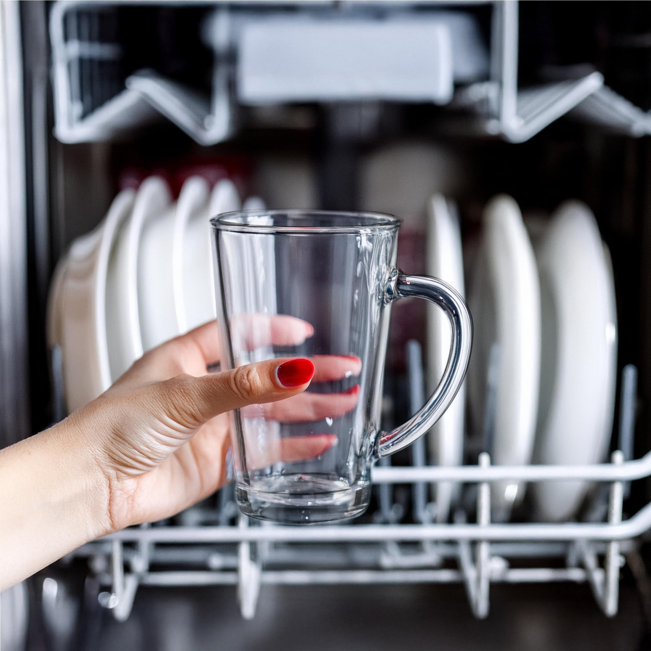 Glasmark KROSNO 1992 Zestaw 6 szklanek do kawy 300 ml z uchwytem i łyżeczką szklanki do herbaty Cappuccino Latte mrożona herbata termiczna szklanki przezroczyste szklanki