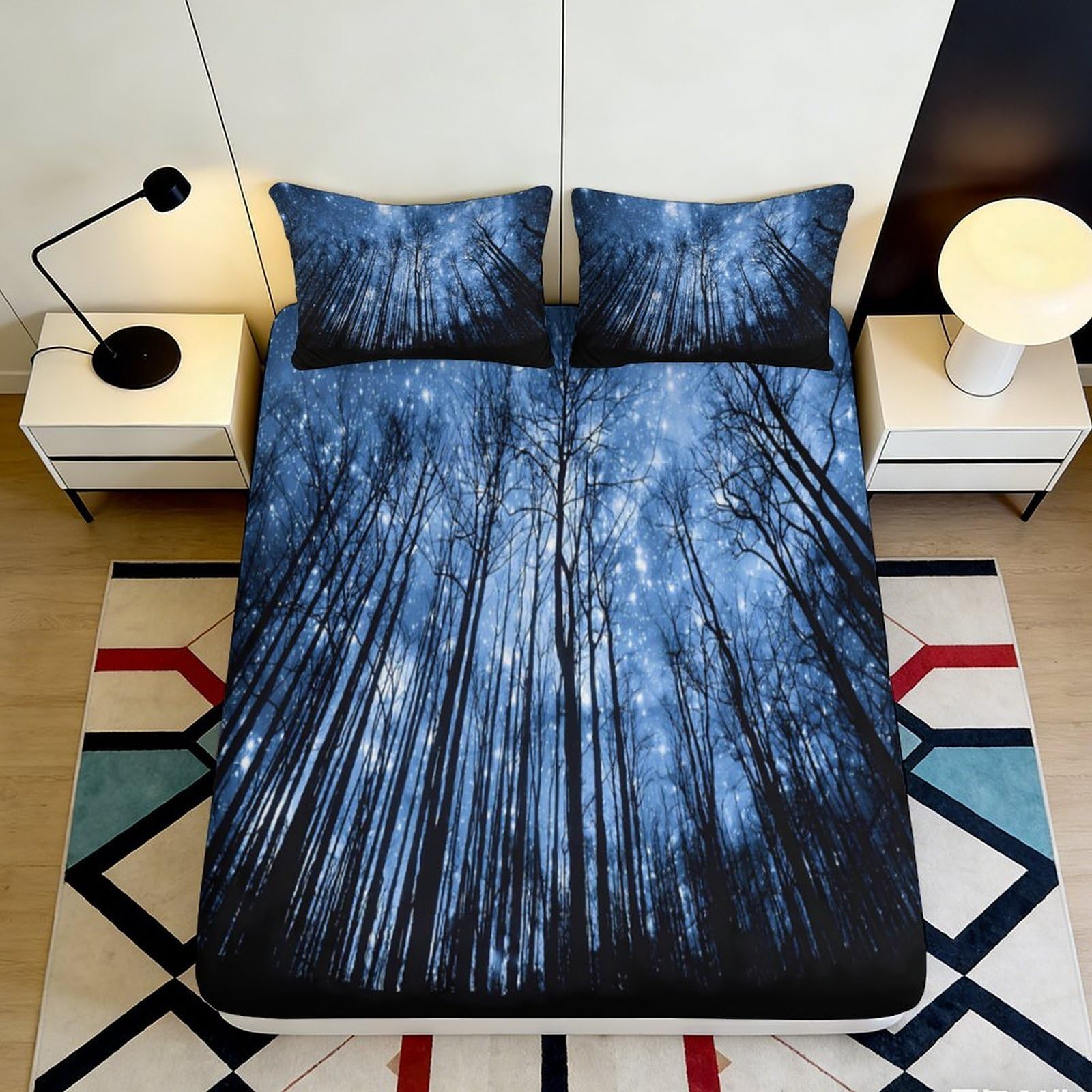 3D Printed Starry Sky Fitted Sheet Microfiber Soft Breathable Cosmic Nebula Mattress Cover for Bedroom Dormitory Guest Room Mattress Protection 160x200x25cm