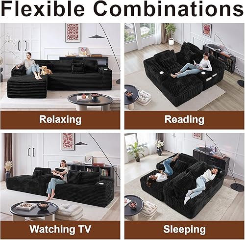 Miniatura 6 de Sofá modular Cloud con diván en forma de L, moderno sofá modular con asiento profundo, portavasos integrado y bolsillo de almacenamiento para sala