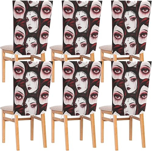 Dorm Desk Chair Cover Washable for Home Decor Set of 6 Home Decor Chair Covers cubre sillas para comedor Goth Red Black Halloween Beauty Demon