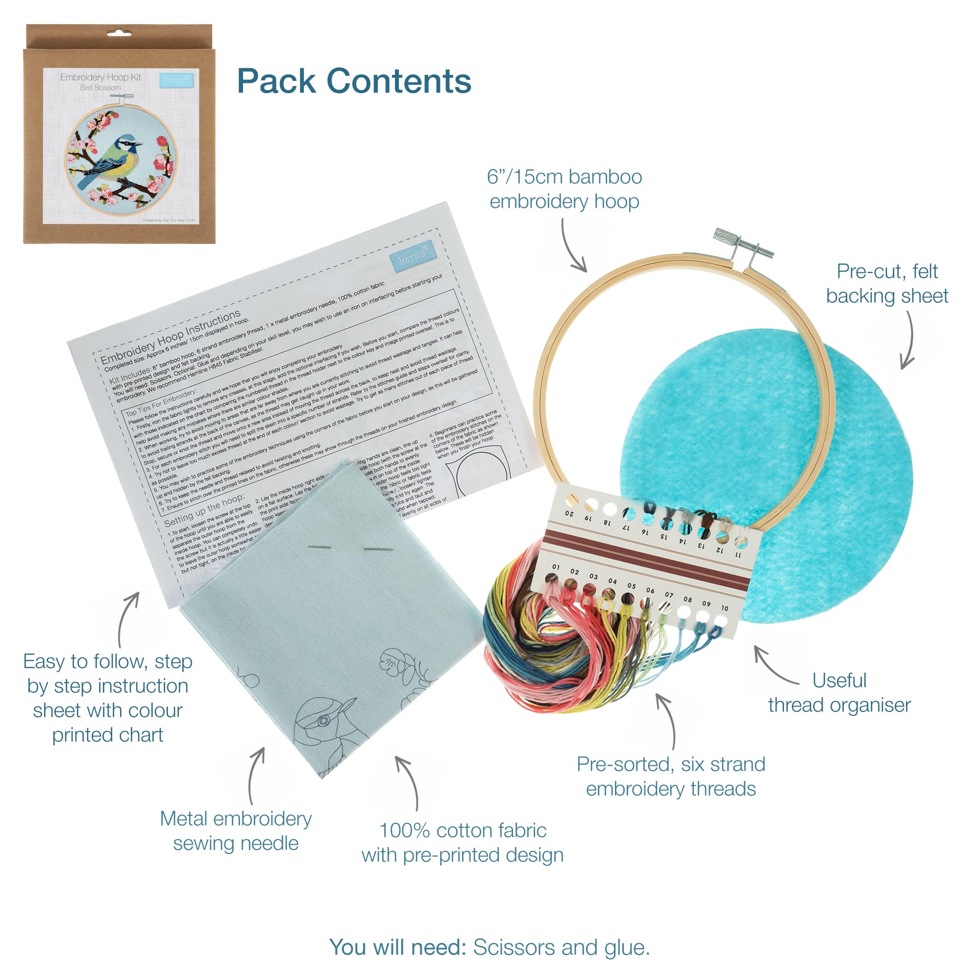 Trimits Kit De Broderie – 15 Cm Pour Débutant, Comprend Des Fils