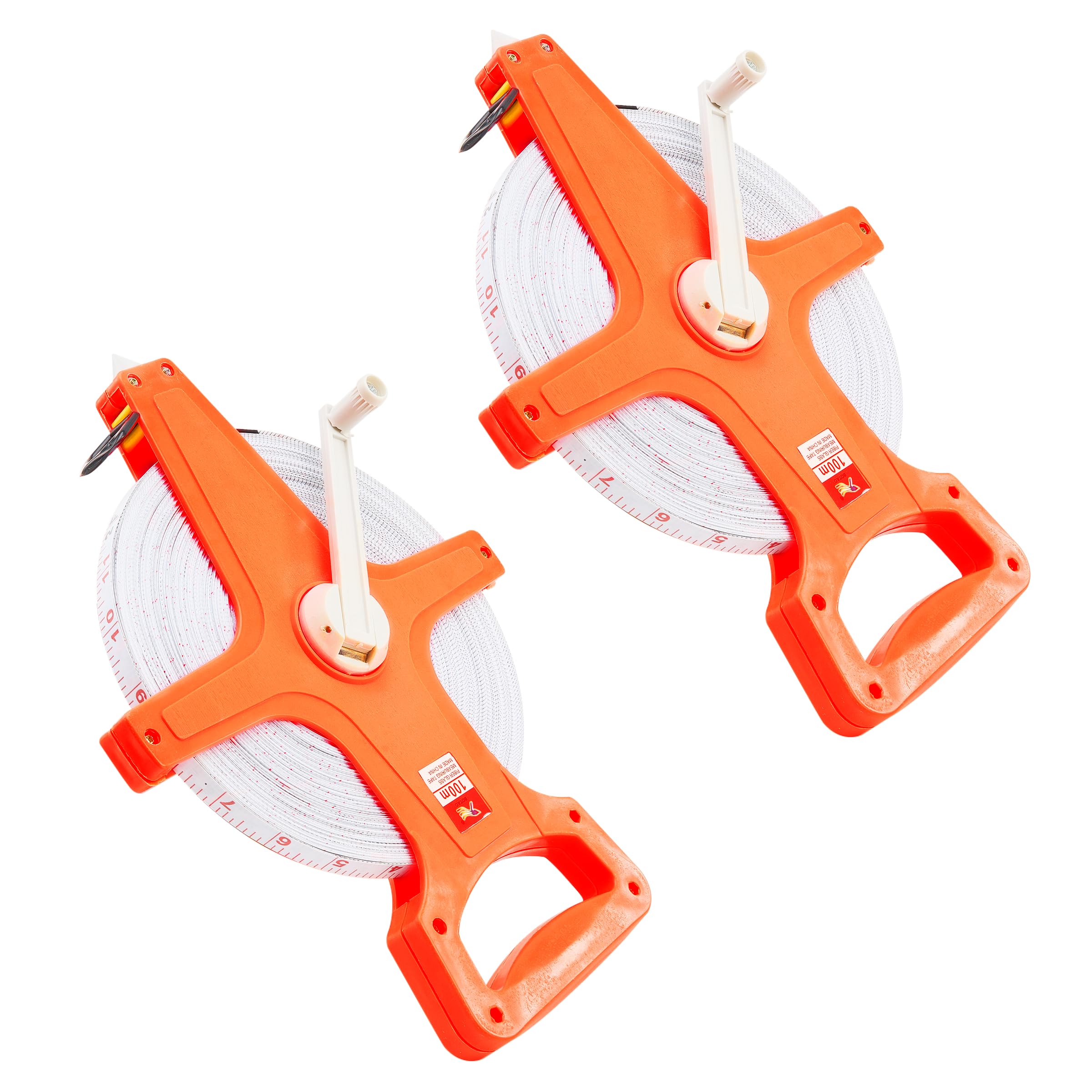 Fiberglass Tape, 2 Pack Thickened ABS Shell Open Reel 100ft Tape Measure with Dual-Sided Scale and Effort-Saving Handle, Accurate Waterproof Fold-Resistant Metric Measuring Tape for Yard and Field