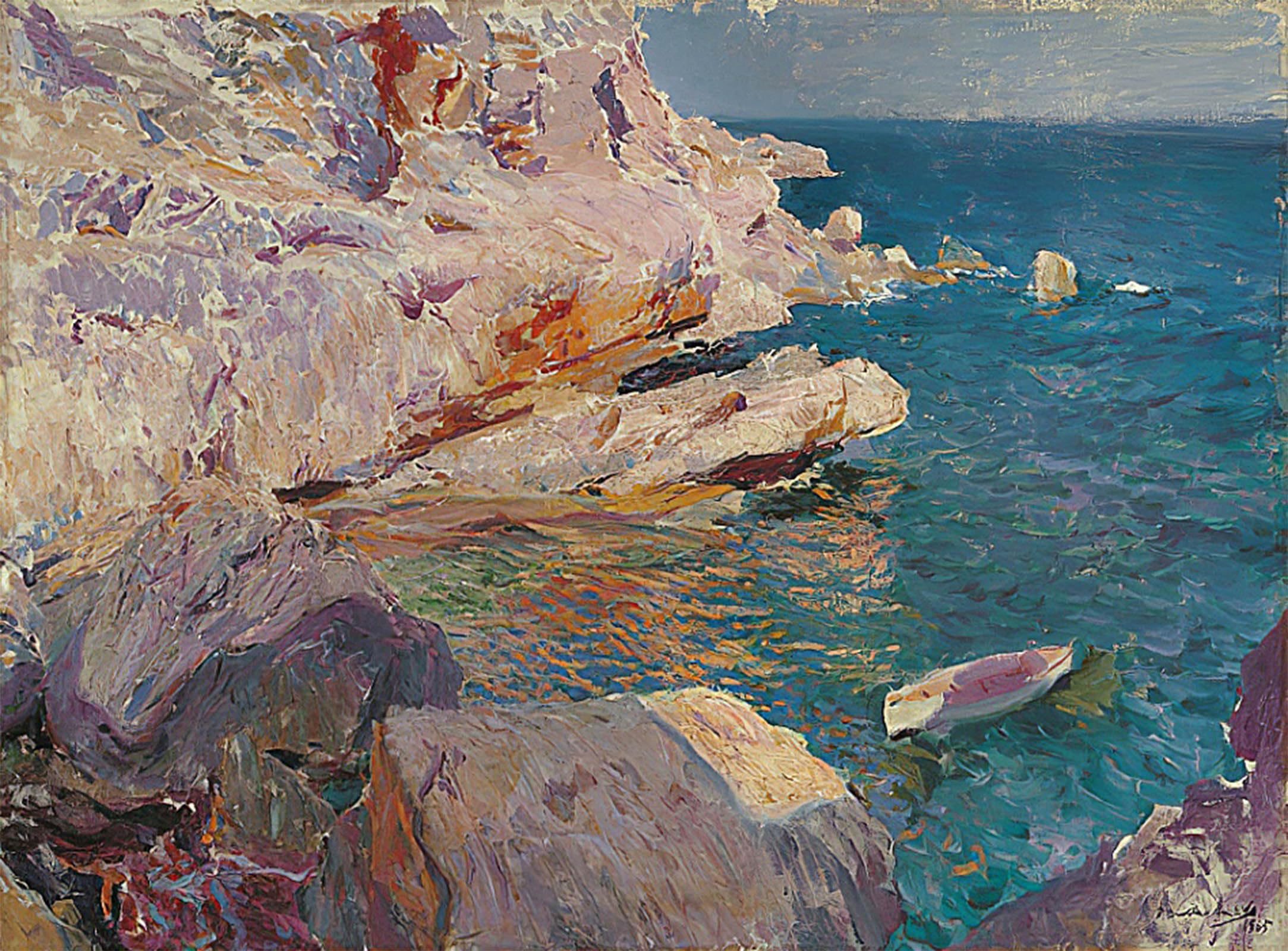 ARTXLXXBN Famous Art Print Poster Vintage Wall Art Cliffs of Jávea with white boat. by Joaquín Sorolla Canvas Art Poster for Home Decor 60x90cm