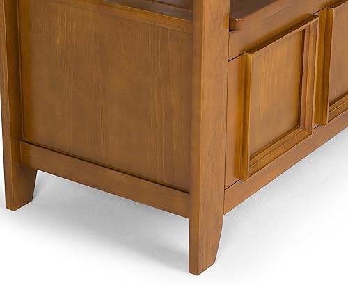 Vista 119 de SIMPLIHOME Amherst Banco de almacenamiento de entrada, asiento de pasillo de madera maciza de 48 pulgadas de ancho en gris niebla, banco