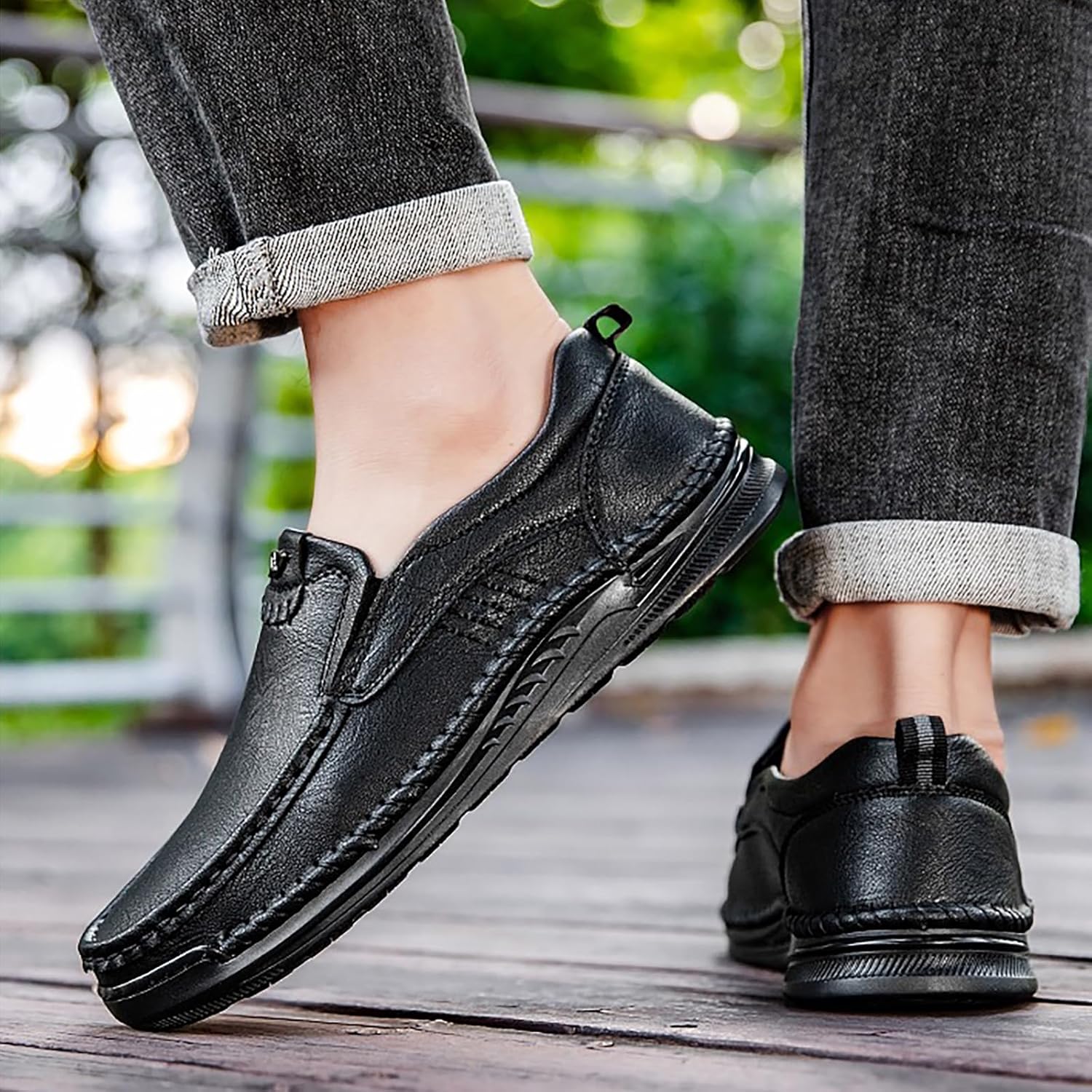 Men's Leather Handmade Penny Loafers Slip-On Casual Comfortable Non-Slip Driving Shoes Lightweight Breathable Work Office Walking Shoes - Image 6