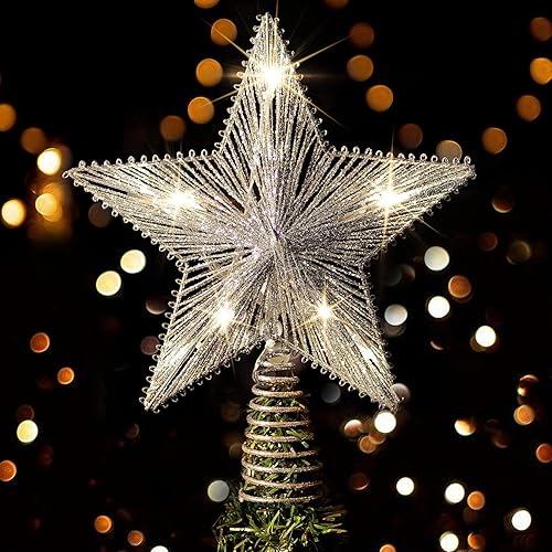 Rocinha Decoración de árbol de Navidad decoración del hogar con purpurina de 10 pulgadas decoración de árbol de Navidad con 10 luces LED para árbol