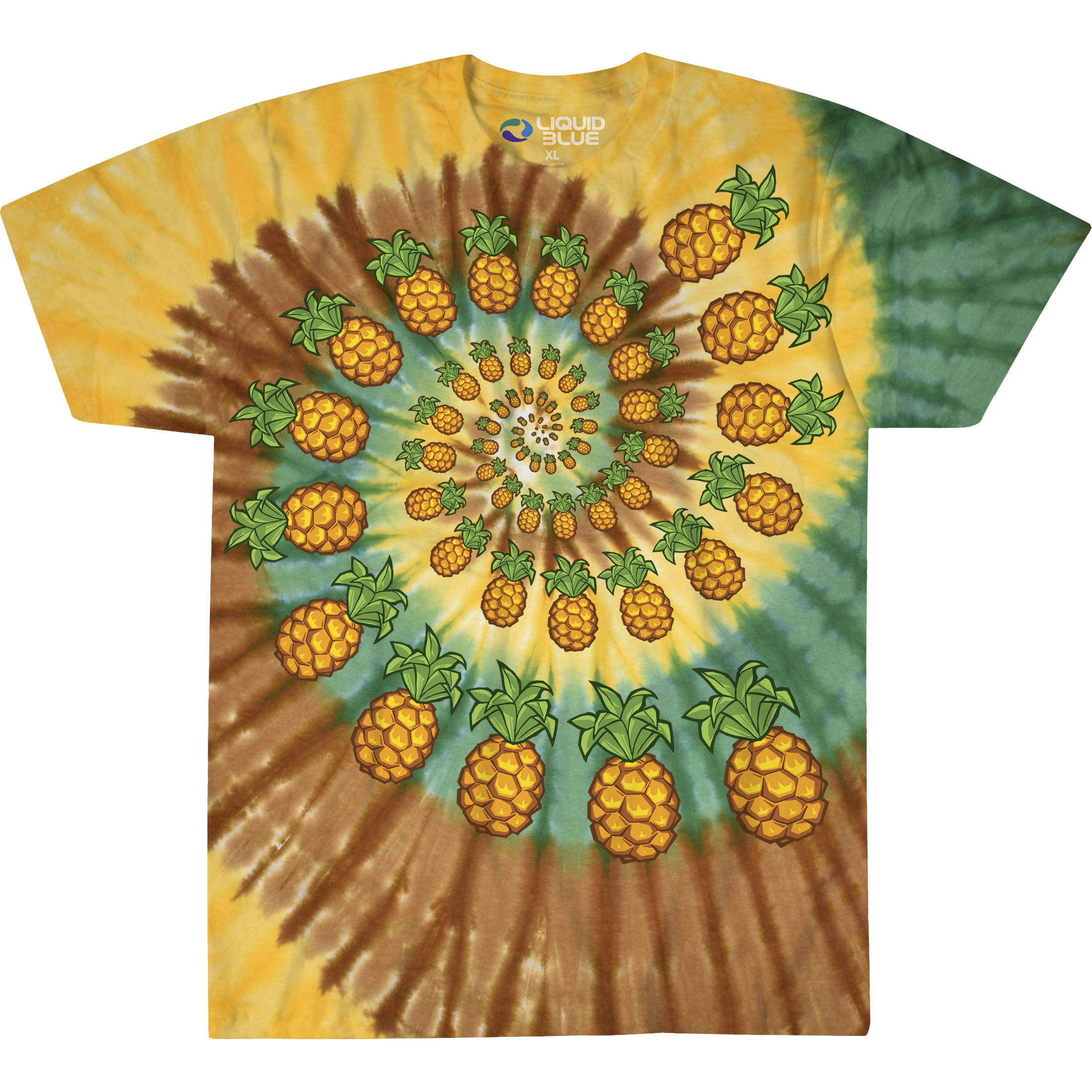 Liquid Blue Pineapple Spiral Tie Dye Short Sleeve T-Shirt Camiseta Unisex Adulto