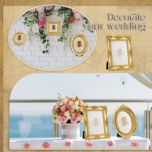 Miniatura 5 de 4 marcos de fotos vintage de resina clásicos barrocos dorados con parte delantera de vidrio adornado para colgar en la pared y exhibición de mesa