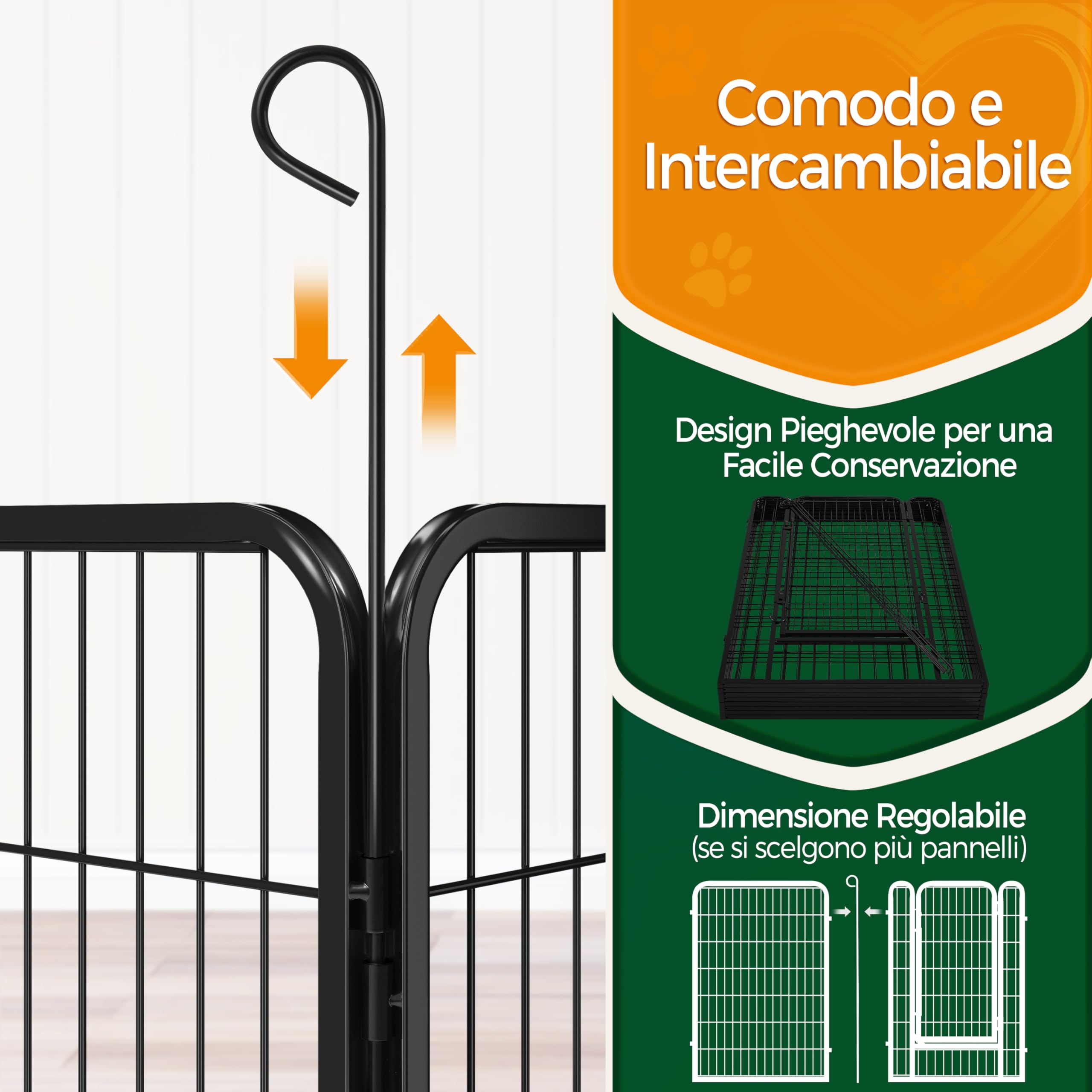 Yaheetech Recinto per Cani Grande 6 Pannelli 68 x 100 cm Conigli Animali Cuccioli per Casa da Interno Esterno Giardino in Ferro Recinzione Rete Metallica Pieghevole e Portatile Nero