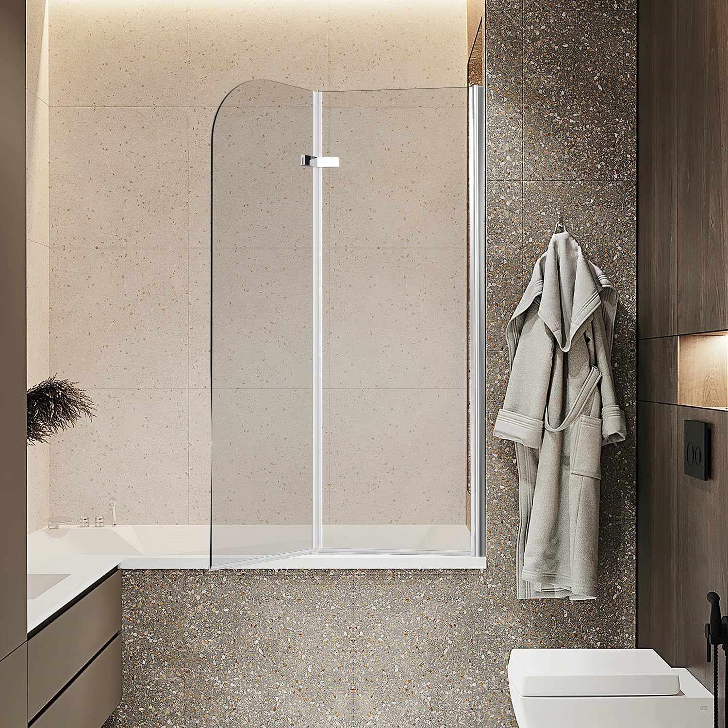 Parete doccia per vasca da bagno, 110 x 140 cm, pieghevole, 2 pezzi