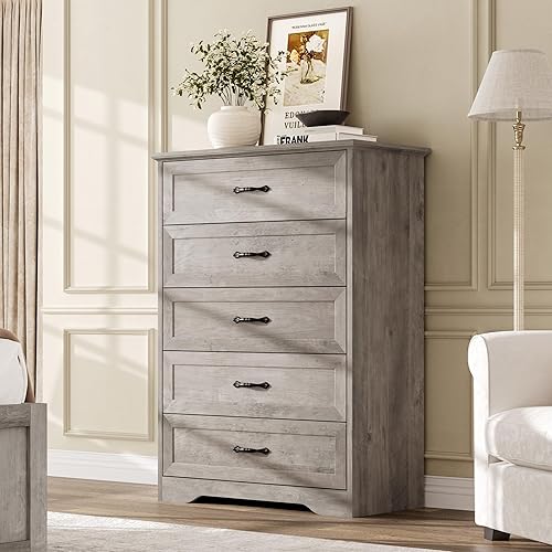 GAOMON Farmhouse 5 Drawers Dresser for Bedroom, 44'' Tall Chest
