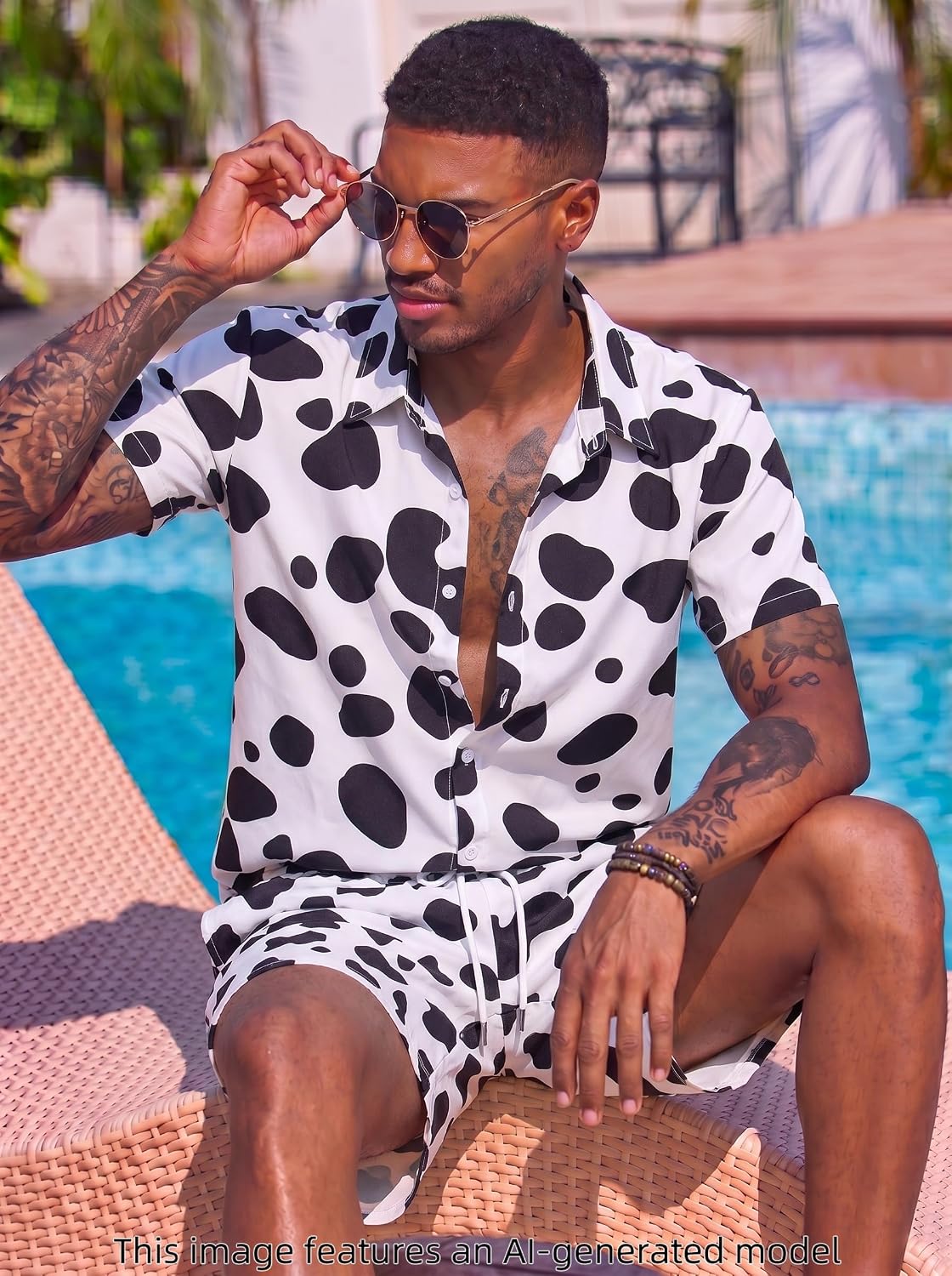 Mens Hawaiian Print Shirts and Shorts Sets Casual 2 Piece Outfits Summer Tracksuit, M-4XL