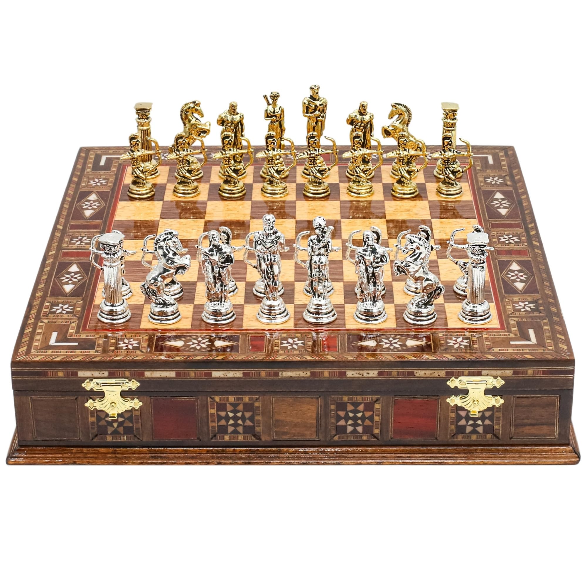 Handmade Storage Chess Set with Greek Myth Archer Pieces | 12 Inch (30 Cm) | Historical Die Cast Metal Chessmen & Solid Wood Board…