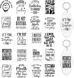 Motel Keychain UV DTF Stickers, 8 Sheets Funny Sarcastic UV DTF Transfer Sticker Black Humorous UV DTF Wraps for Hotel Keychain Waterproof UVDTF Stickers Transfers UV DTF Decals