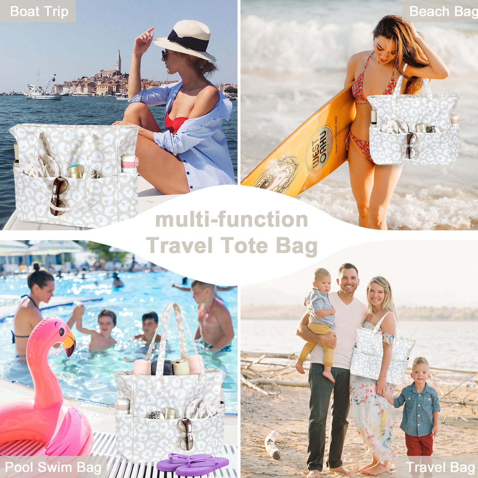 LEDAOU Strandtasche für Damen, wasserdicht, sanddicht, Strandtasche mit Reißverschluss, für Schwimmen, Fitnessstudio, Essen, Reisen, mit Nasstasche | Sanddicht