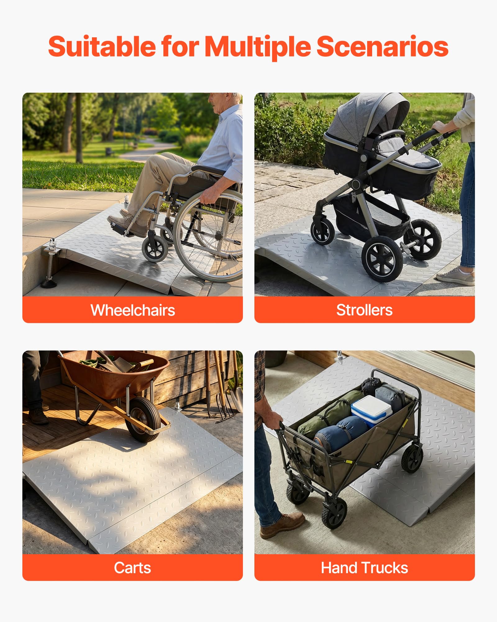 VEVOR Rampa para Silla de Ruedas de Acero al Carbono1080 x 590 mm, Rampa de Umbral Antideslizante, Plataforma Capacidad de Carga 453,6 kg para Garajes, Carretillas, Puertas, Scooters y Escalones