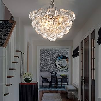 BeyPan Hand Blown Glass Bubble Ball Chandelier Nickel-Plated