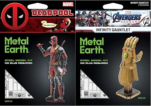 Miniatura 2 de Metal Earth Fascinations - Juego de 2 kits de modelo de metal 3D Marvel Deadpool - Infinity Gauntlet