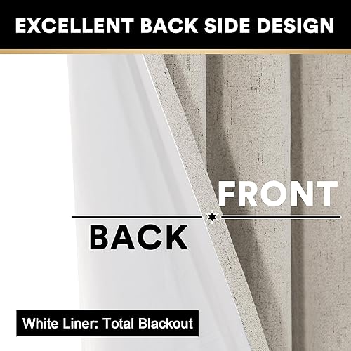 Miniatura 236 de PrinceDeco Cortinas opacas 100% para dormitorio, cortina de lino para puerta corrediza de cristal, cortinas opacas extra anchas con ojales Arena