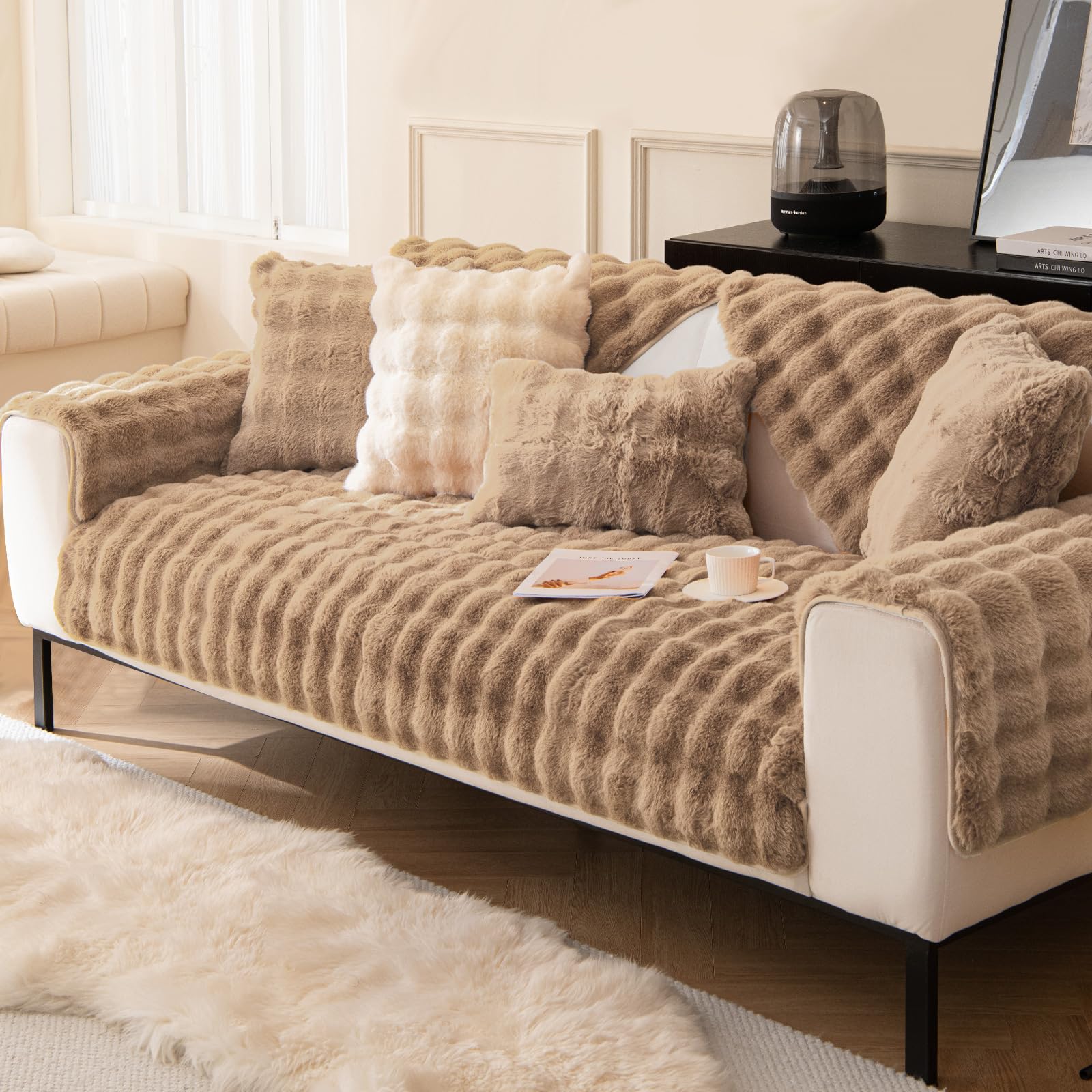 BXAEYIPOR Couch Überzug,Sofa Überzug,Sofa-Schutzhülle mit Rutschfester Unterlage,Neue Universelle rutschfeste Solide Strukturierte Sofa Überzug für Wohnzimmer,Multi-Size Sofa Sitzkissenbezug.