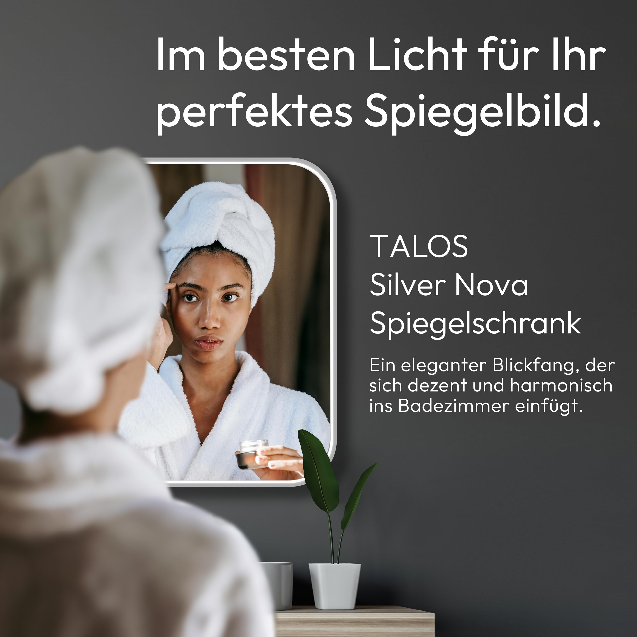 Talos Silver Nova podświetlana szafka toaletowa 60x70 cm srebrna - szafka łazienkowa z lustrem i 2 półkami - aluminium - dno lustra