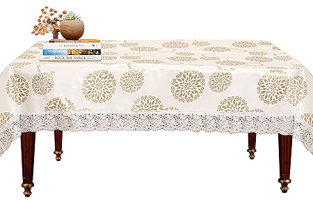 Heart Home PVC 4 Seater Center Table Cover|Waterproof/OilProof|Size 150 x 100 x 1 CM (White) - CTHH08724
