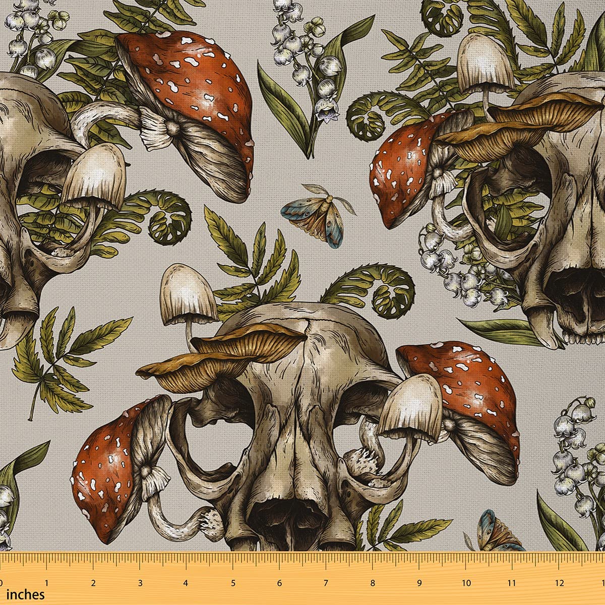 Richhome Multi 3 Mushroom Fabric By The Yard Wild Animal Skull Outdoor Plants Decor Fabric For Teens Sewing Lovers Botanical Leaves Western Jungle Style Fabric For Diy Upholstery And Home Accents 2 Yards
