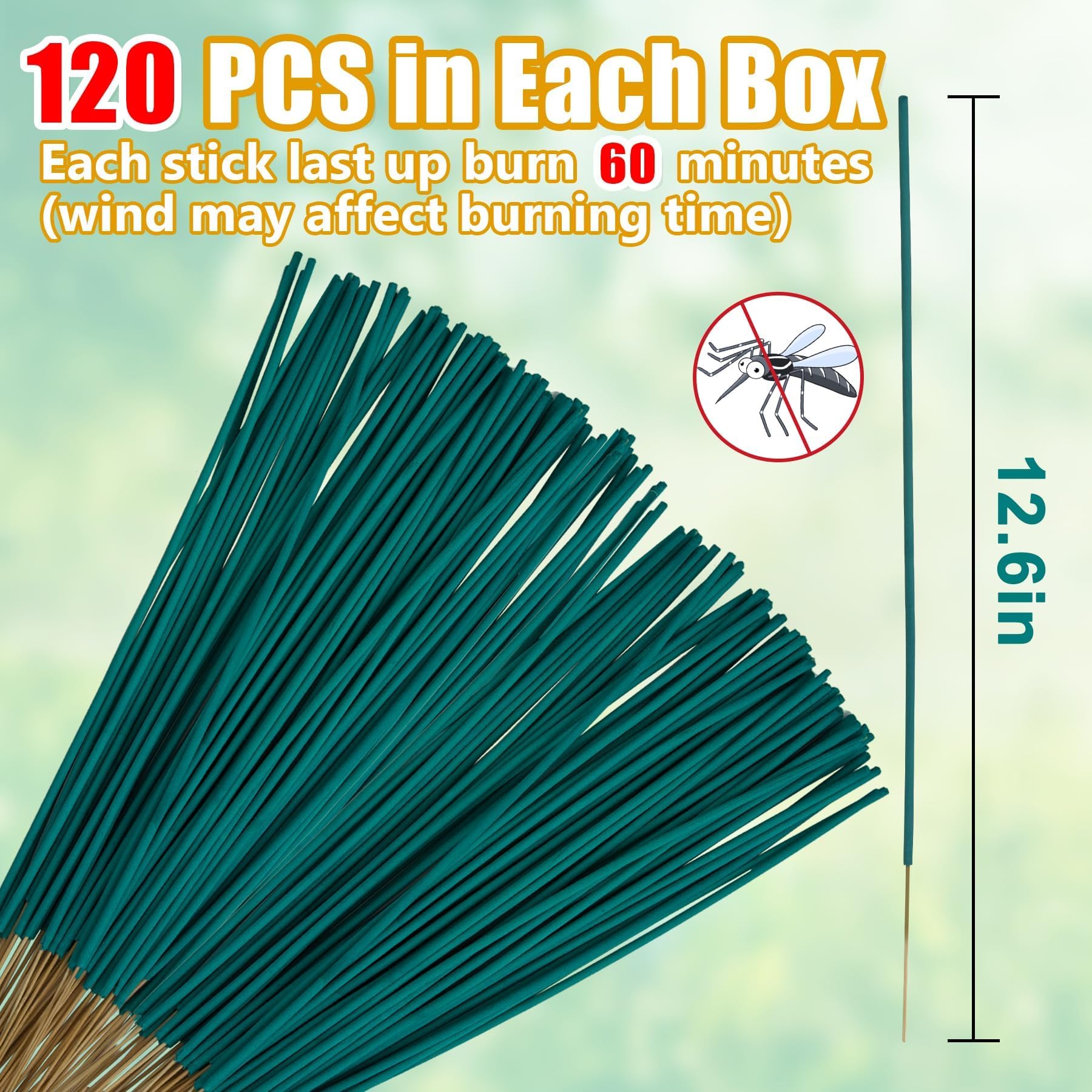 120 bobinas repelentes de mosquitos naturales para uso en exteriores, varillas de incienso de citronela, repelente de insectos a base de plantas para patio, camping, pesca
