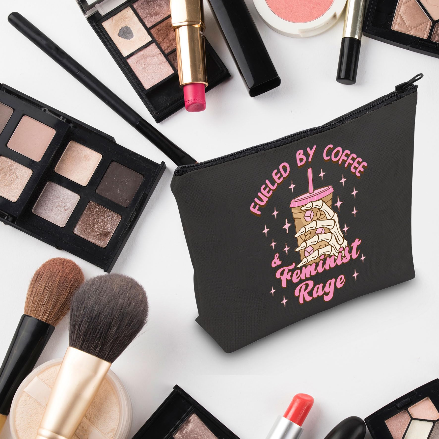 G2TUP Feminist Gift Fueled By Coffee And Feminist Rage Makeup Bag Feminism Cosmetic Bag Smash The Patriarchy Merch ()