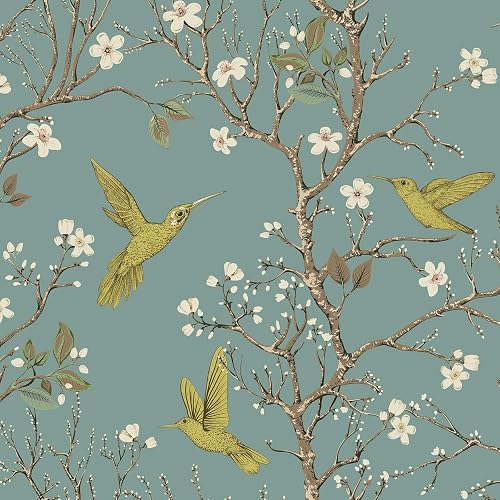 Decotalk Hummingbird Peel and Stick Wallpaper Green Botanical Wall Paper - 17.5x
