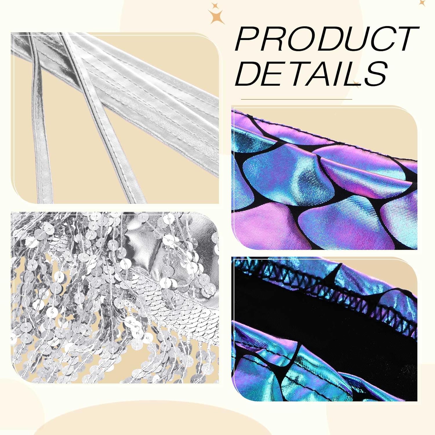 8 Pcs Mermaid Costume for Women Halloween Costumes Sparkly Sequins Top Mermaid Skirt Wig Princesses Dress for Adults - Image 5