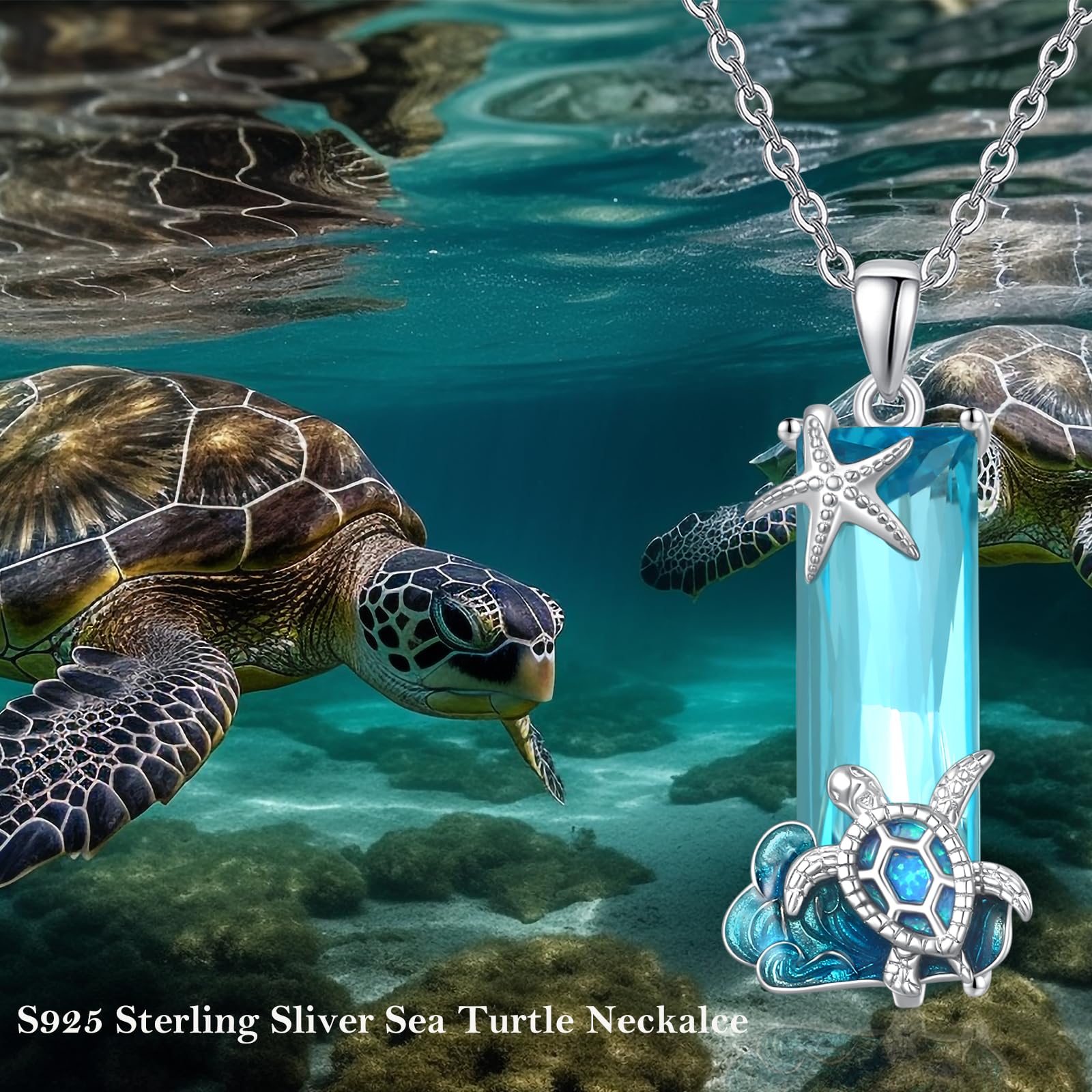 AENEAS Collar de tortuga para mujer, plata de ley 925, cristal azul, estrella de mar, regalo de joyería para mujeres, amantes del mar, esposa, les encanta
