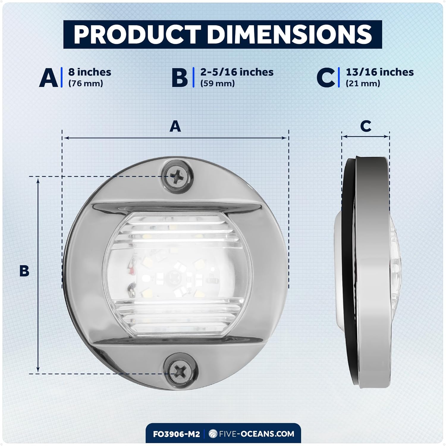 Five Oceans Boat Stern Lights - LED Marine Courtesy Lights, 3-Inch Round Flush Transom Mount, 12V for Pontoon, Fishing & Bass Boats Pack of 2 - FO3906-M2