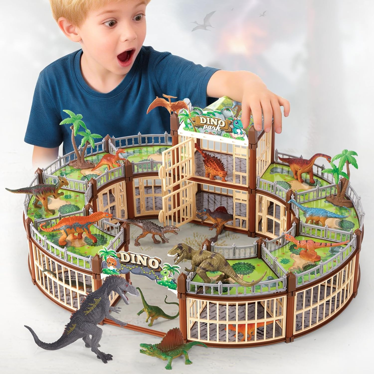 Dinosaur Park 215PCS – 18 Realistic Dino Figures, Create Your Dinosaur World, STEM Building Toys for Kids, Openable Cage & Battle Dino Games, Birthday Gifts for Boys & Girls Ages 3-8