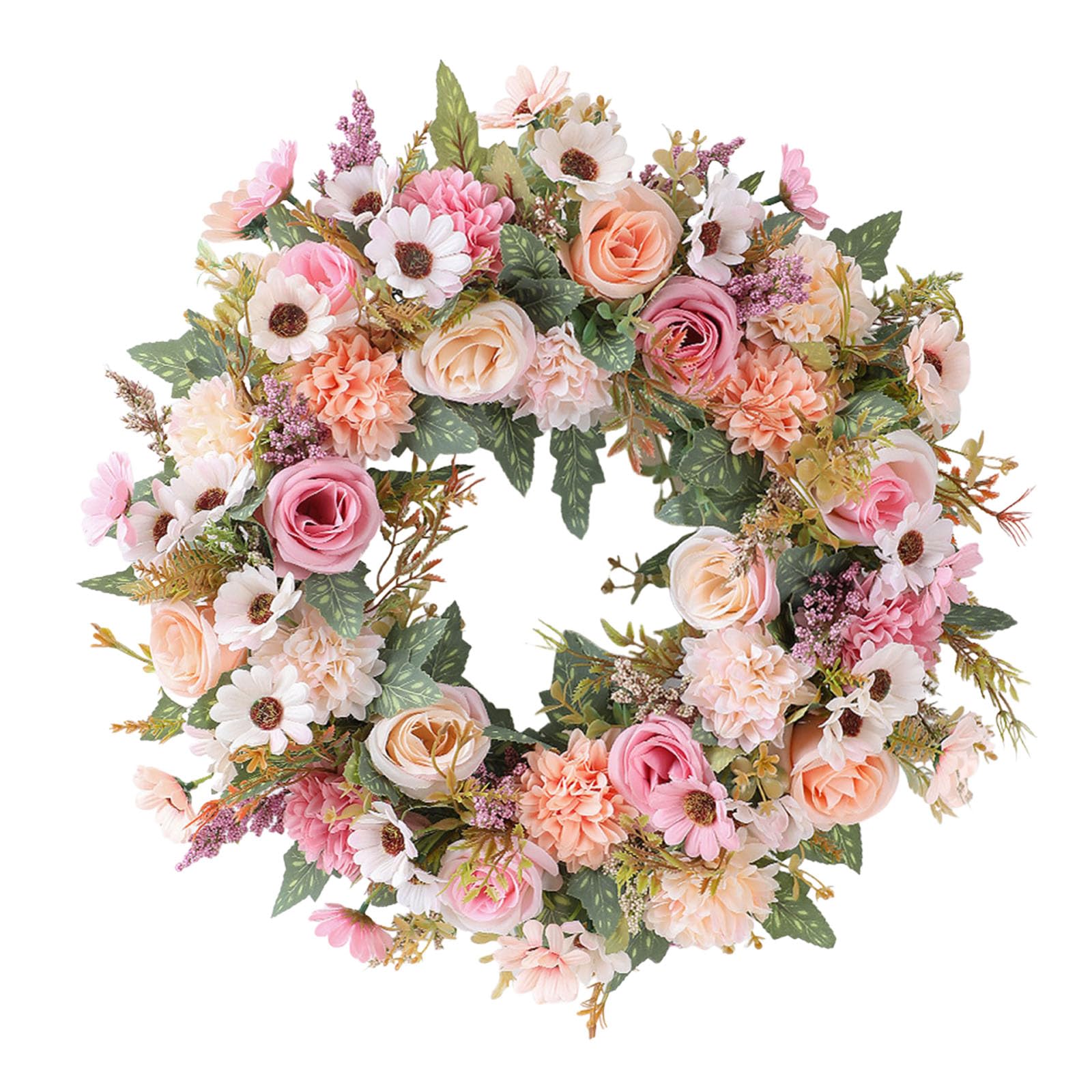 45cm Spring Summer Artificial Flower Wreath, Front Door Floral Wreath for Wedding & Festival Decor, Outdoor Hanging Garland for Home Wall Garden Decoration.