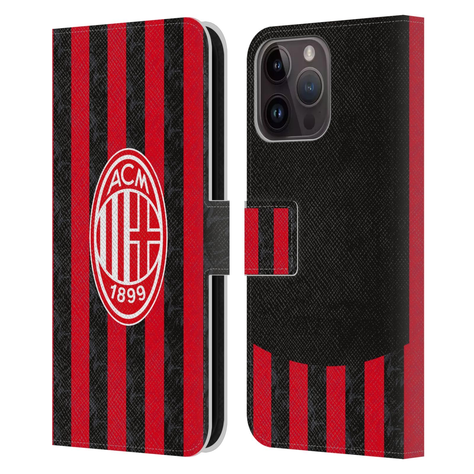 Head Case Designs Licenza Ufficiale AC Milan Home Kit per Stemma 2025/26 Custodia Portafoglio in Pelle Compatibile con Apple iPhone 15 PRO Max