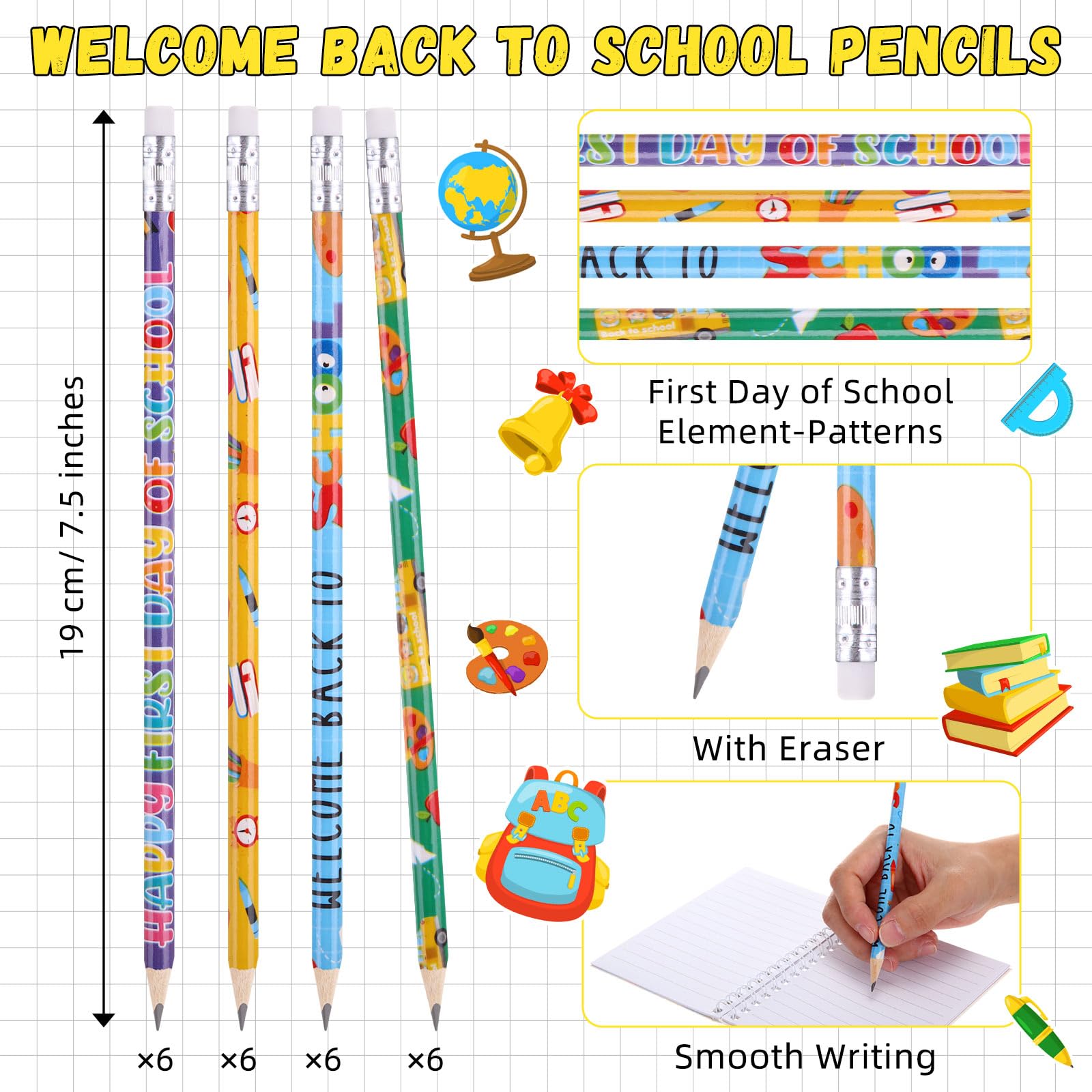 Crtiin Ensemble cadeau de 48 pièces pour la rentrée scolaire des enfants, carnets, crayons de bienvenue à l'école avec petit bloc-notes à spirale, fournitures de fête, décorations, cadeaux,