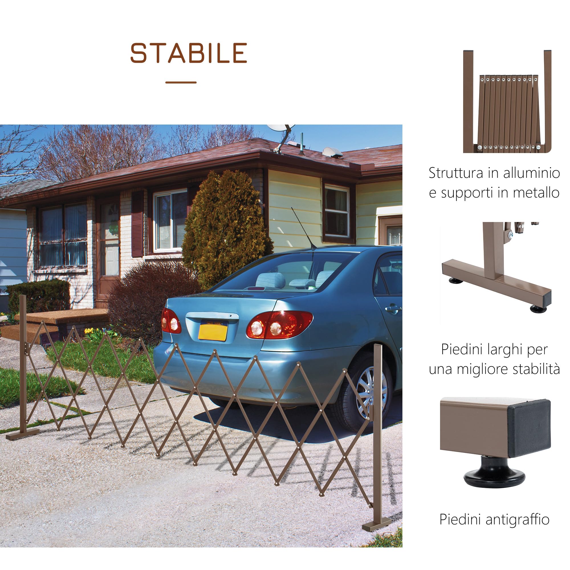 Outsunny Recinzione per Giardino a Larghezza Regolabile, Griglia Estensibile per Giardino Multiuso in Metallo e Alluminio, 300x31x103.5 cm, Caffè Scuro