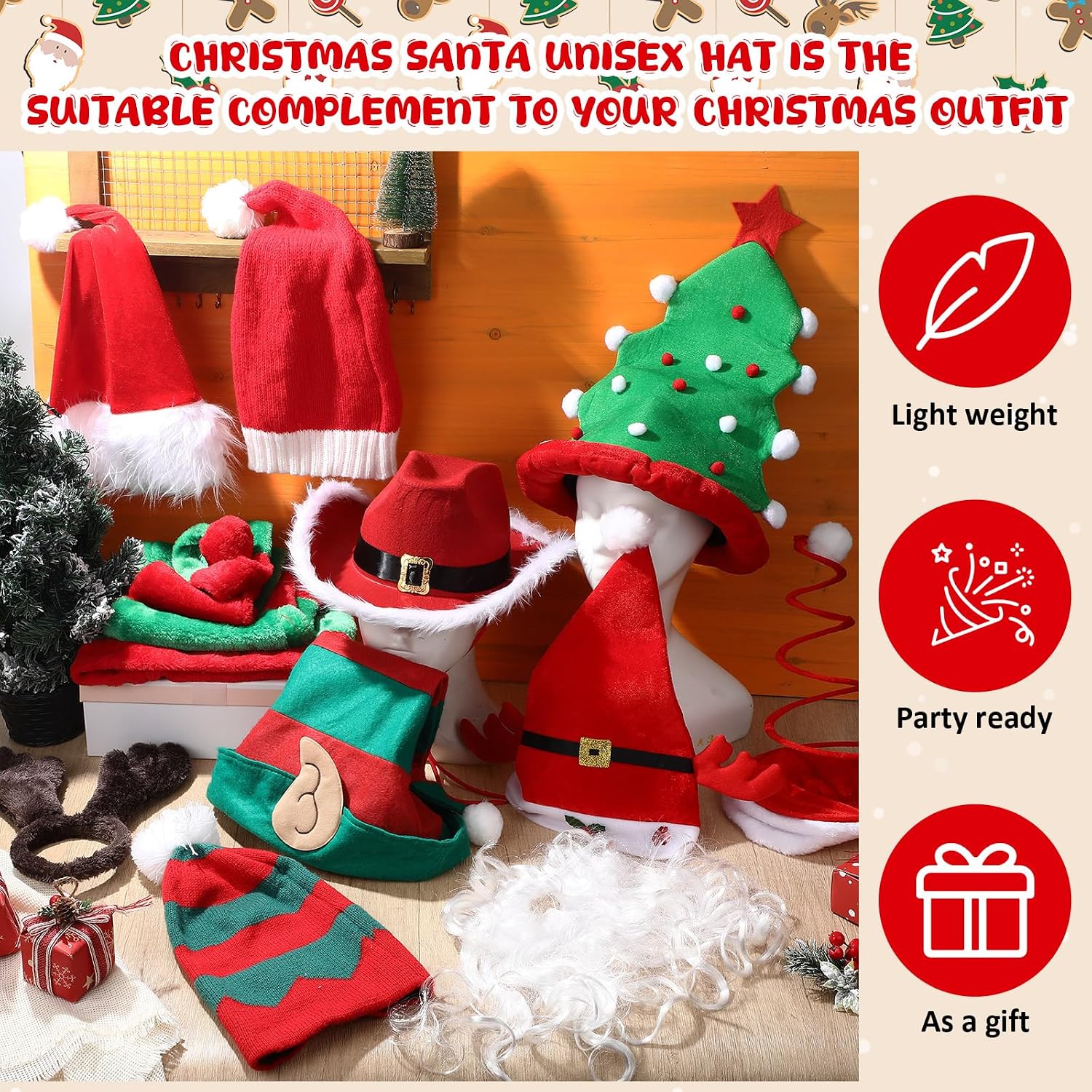 12 Pcs Funny Christmas Santa Hat Unisex Novelty Long Christmas Tree Elf Pants Hat Crazy Plush Holiday Photo Booth Props Headwear for Women Xmas Costume Accessory Party Supply Decoration