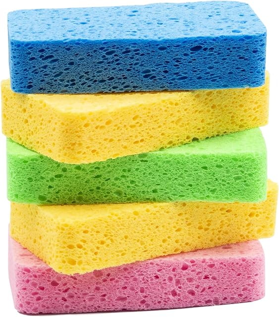 Temede Sponges for Dishes, Large Cellulose Kitchen Sponge, 3.5cm Thick Heavy Duty Scrub Sponges, Non-Scratch Dish Scrubber Sponge for Household, Cookware, Bathroom, 5pcs