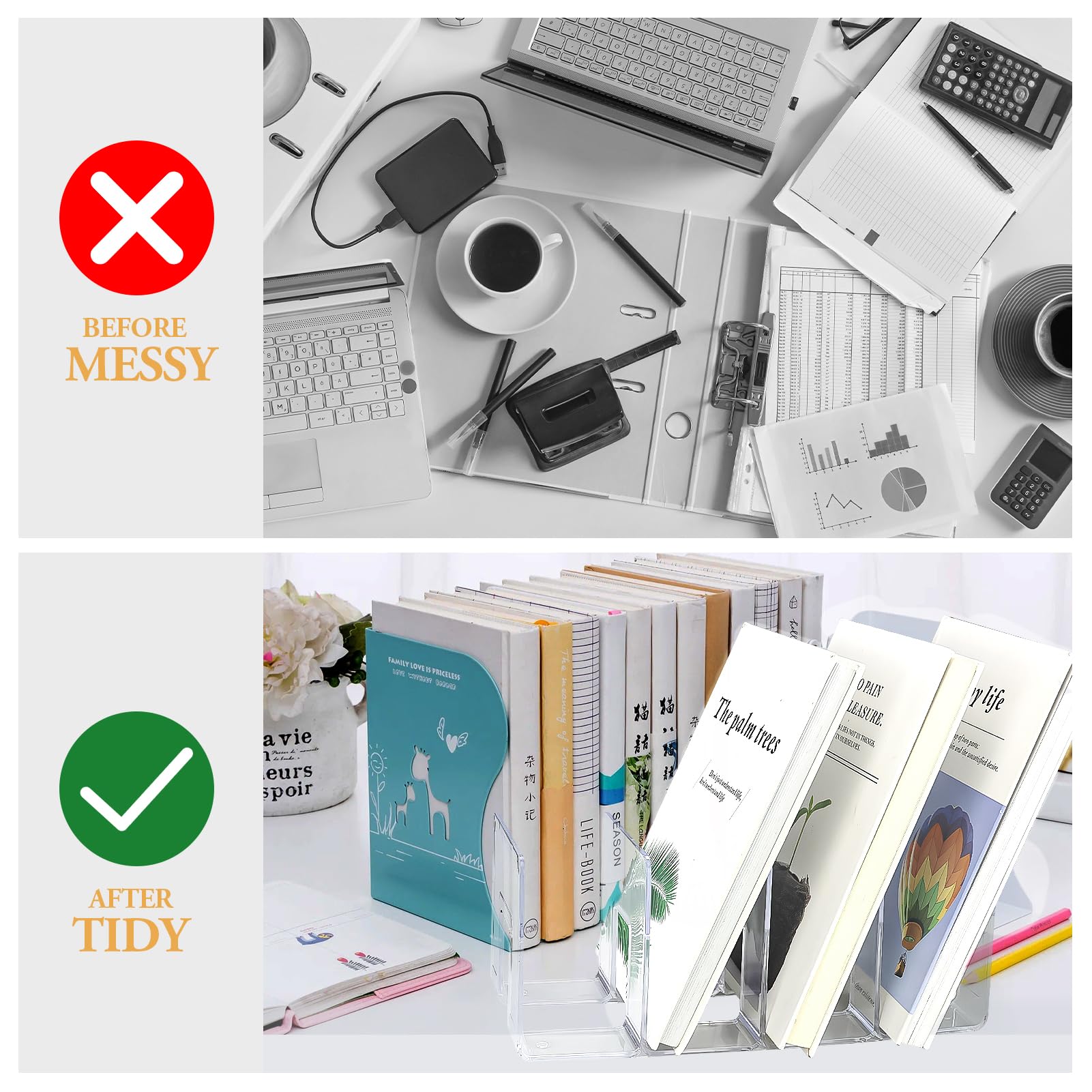 2 pezzi Divisori per Mensole in Plastica, Portariviste con 4 scomparti, Organizzatore di Borse per Armadio,Guardaroba Trasparente Divisori per Essere Utilizzato Come Armadio, Libreria, Cucina Bagno