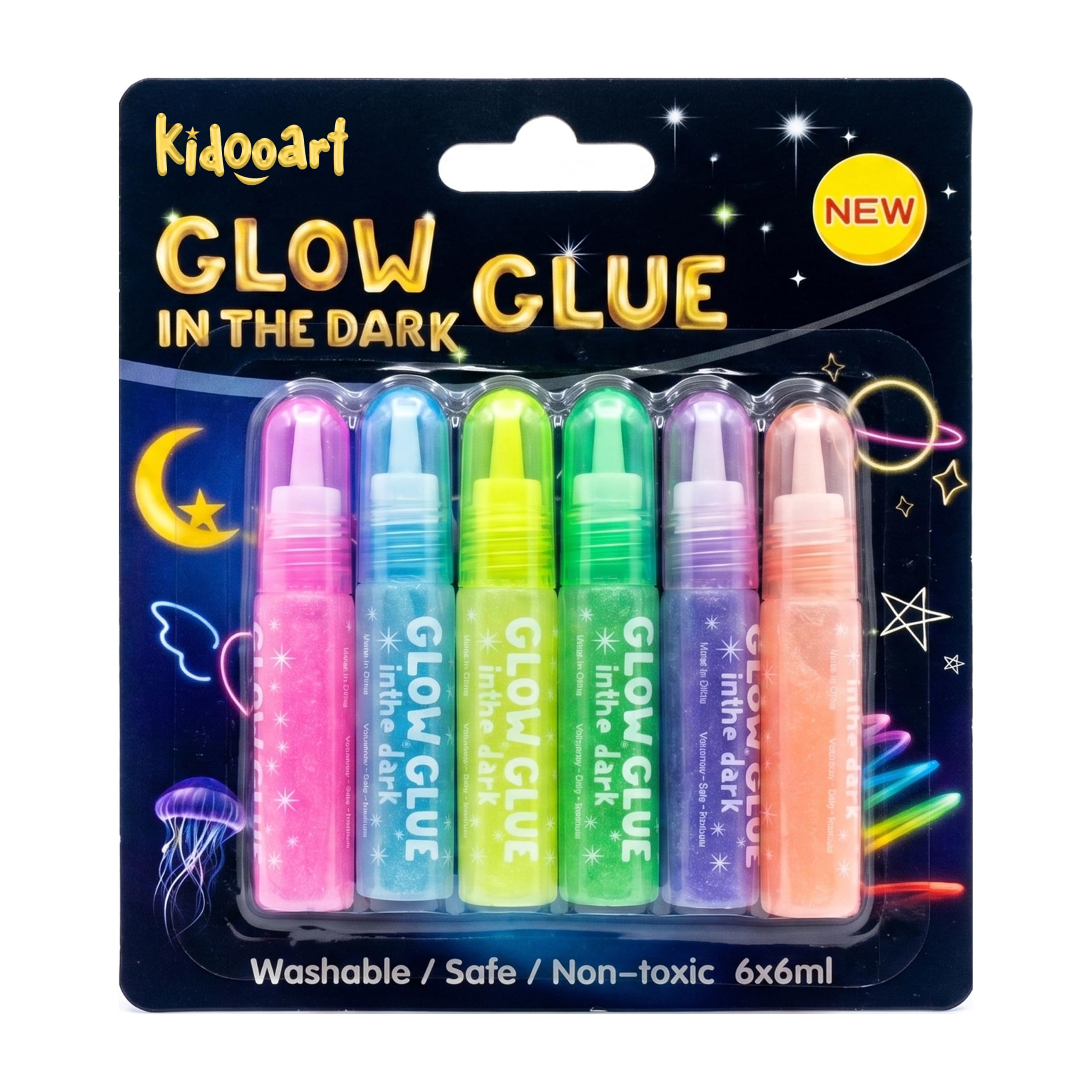 Glow in the Dark Glue - 6 Pack (6ml Tubes), Washable & Non-Toxic Neon Craft Adhesive for Slime Making - Multicolored Glow Glue Set for Kids, Safe for Poster Board & School Projects-image-43